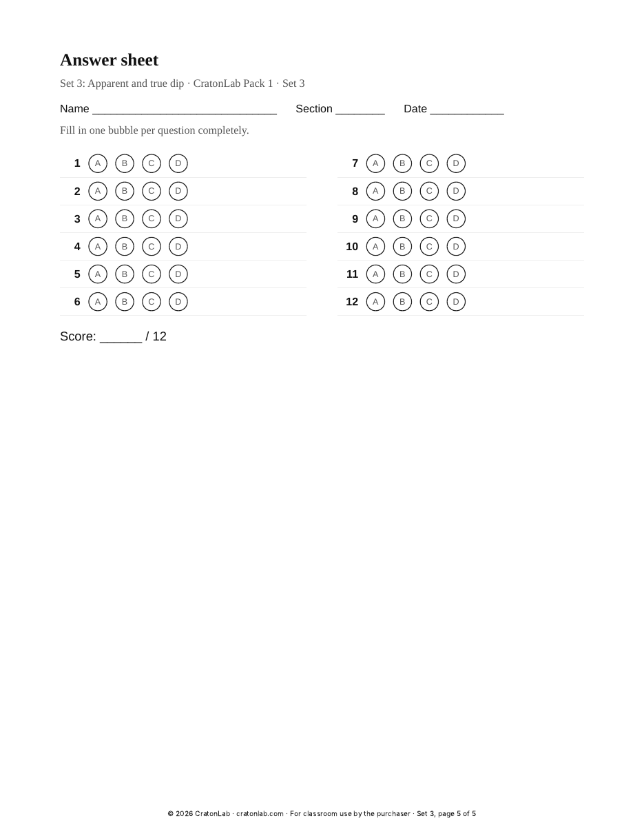 Bubble answer sheet