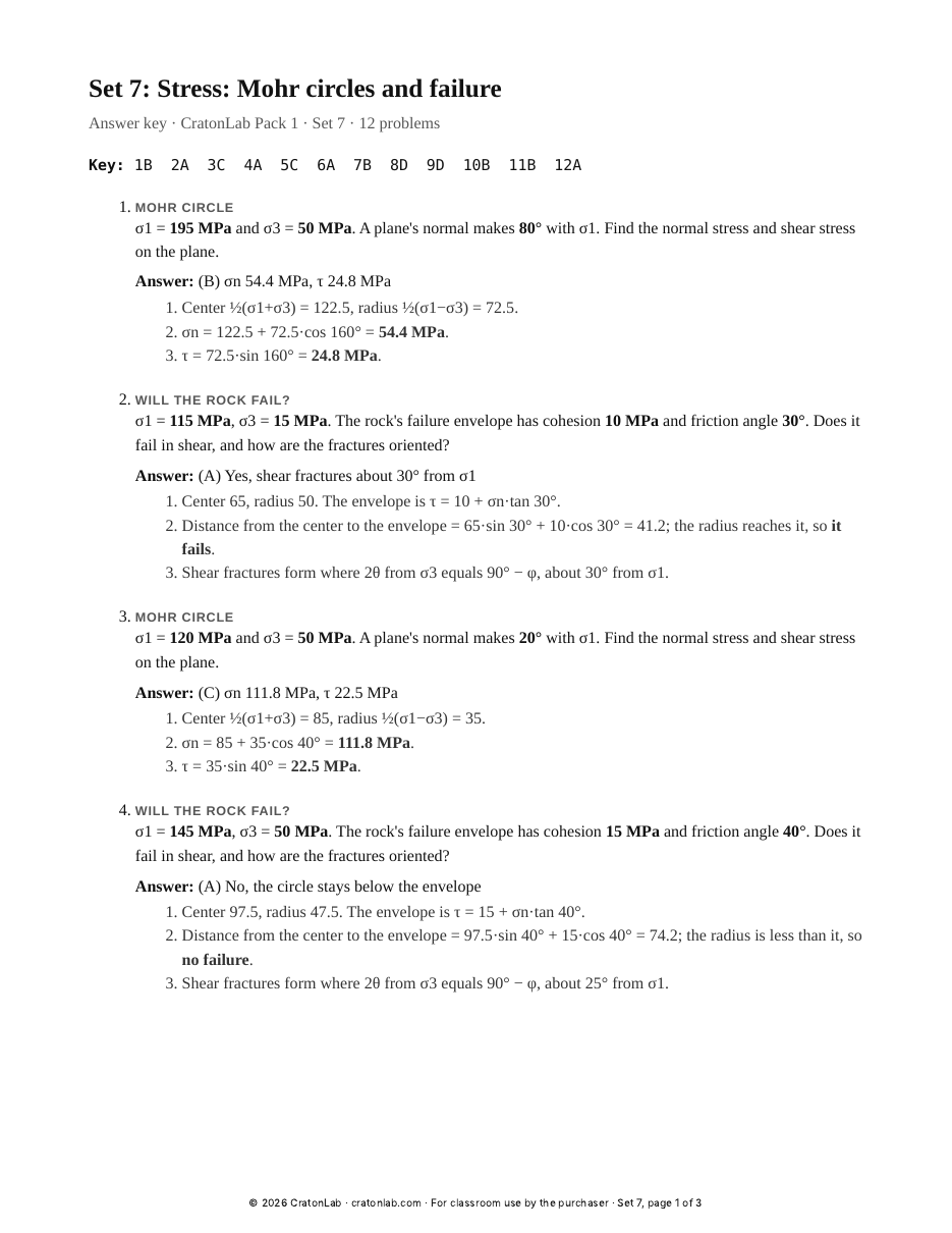 Answer key with worked solutions